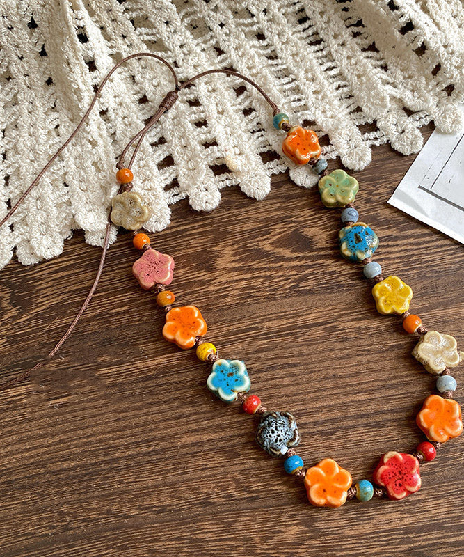 2026 New Rainbow Weave Ceramics Floral Gratuated Bead Necklace