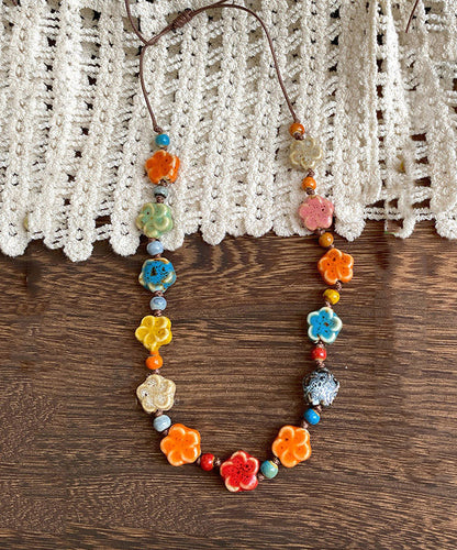 2026 New Rainbow Weave Ceramics Floral Gratuated Bead Necklace