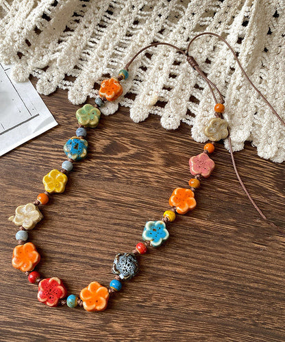 2026 New Rainbow Weave Ceramics Floral Gratuated Bead Necklace