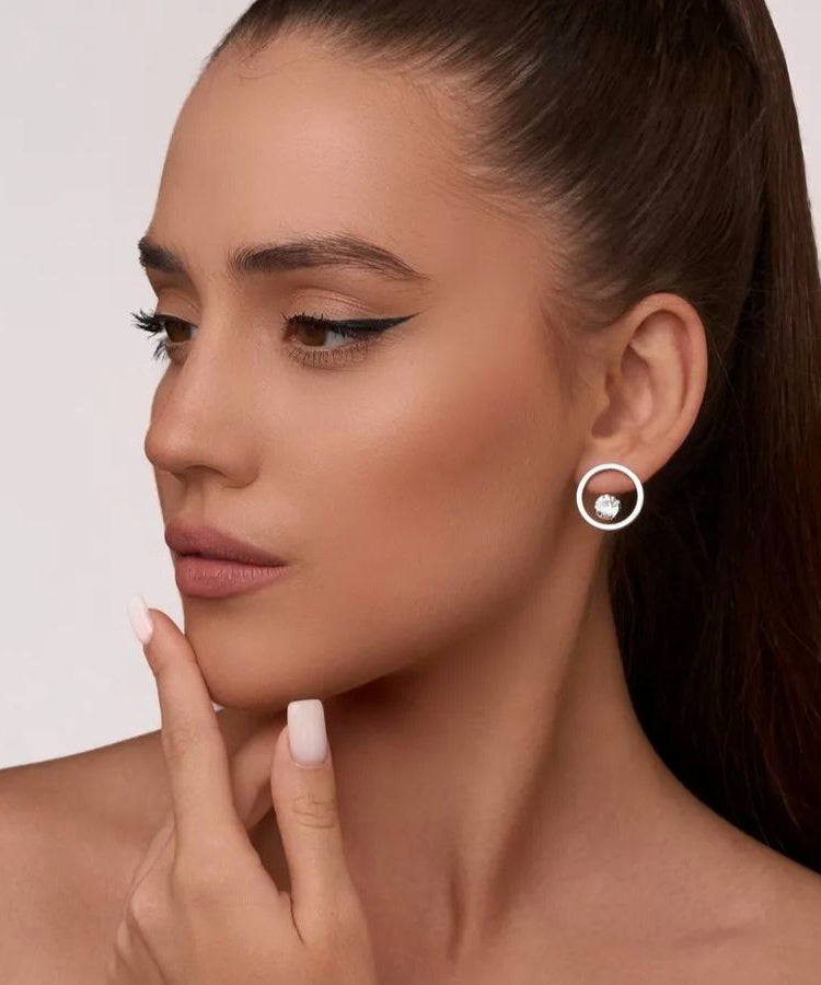 2026 New Silk Stainless Steel Zircon Stud Earrings
