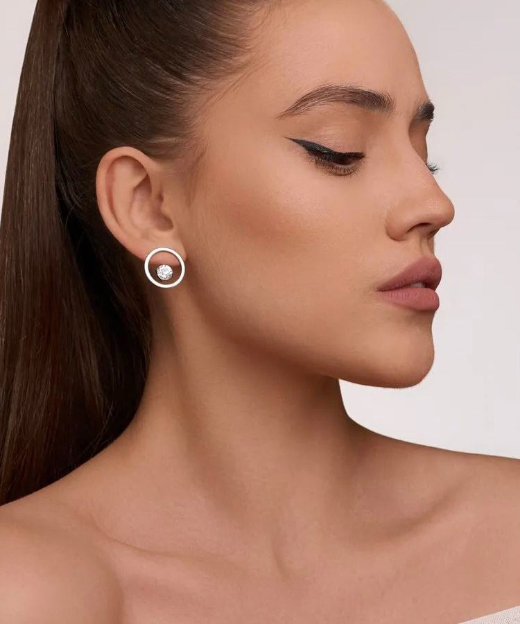 2026 New Silk Stainless Steel Zircon Stud Earrings