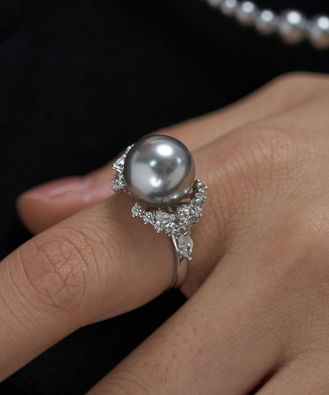 2026 New White Pearl Zircon Open Silver Rings