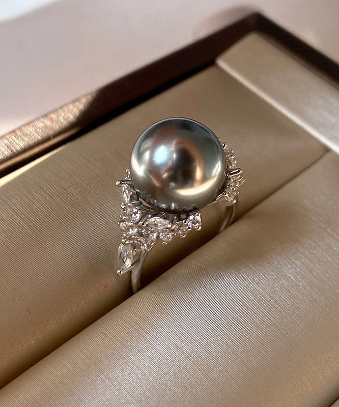 2026 New White Pearl Zircon Open Silver Rings