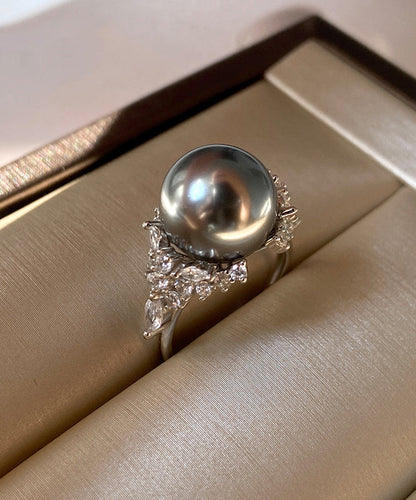 2026 New White Pearl Zircon Open Silver Rings
