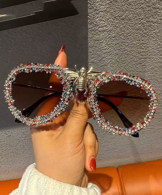 2026 Vintage Brown Light Luxury Diamond Studded Sunglasses