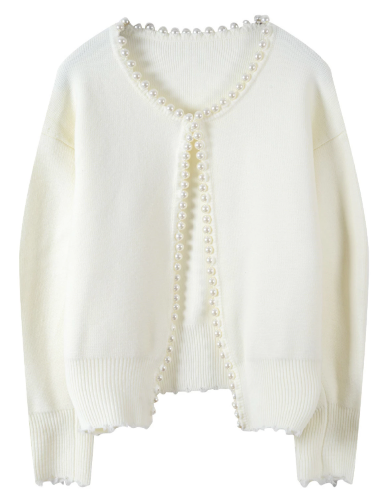 Pearl Chain V-Neck Oversized Knit Cardigan