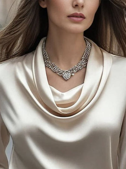 Women'S Elegant Solid Color Satin Collar Shirt