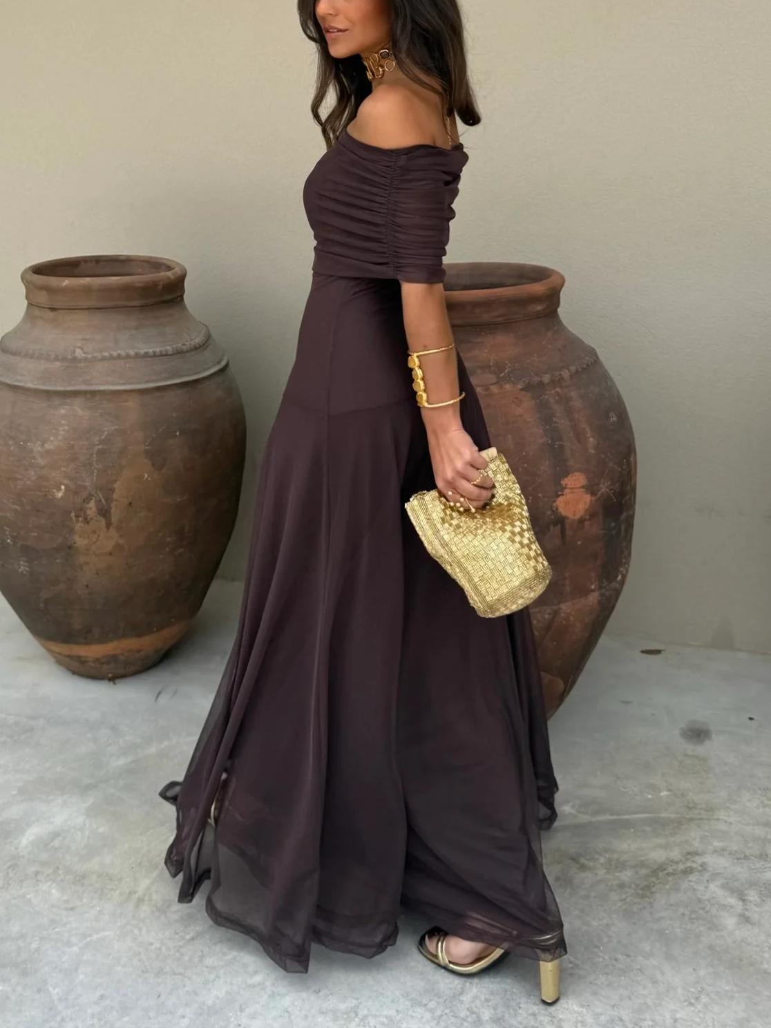 One Shoulder Mesh Maxi Dress