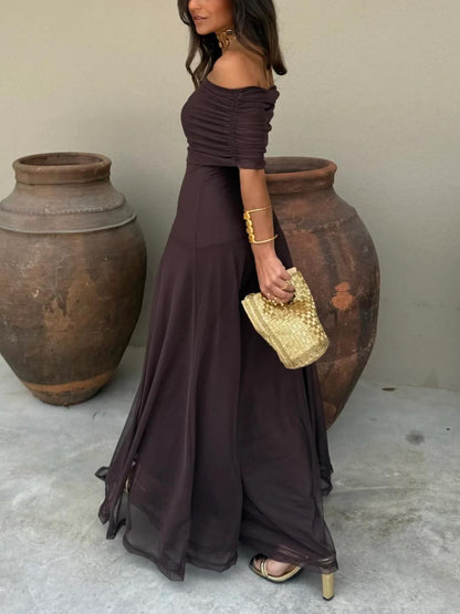 One Shoulder Mesh Maxi Dress
