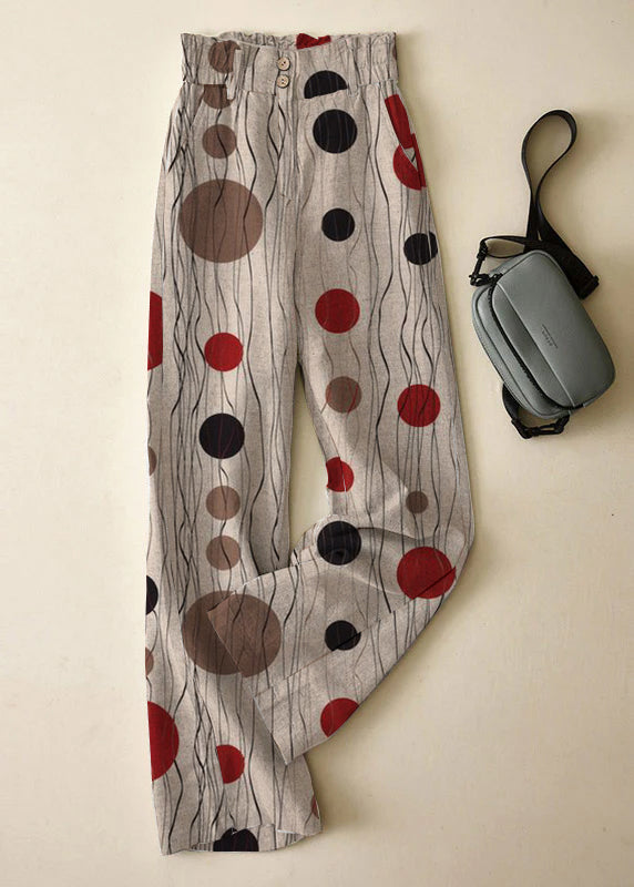 Elegantes pantalones rectos de lino con botones y cintura alta en gris para verano