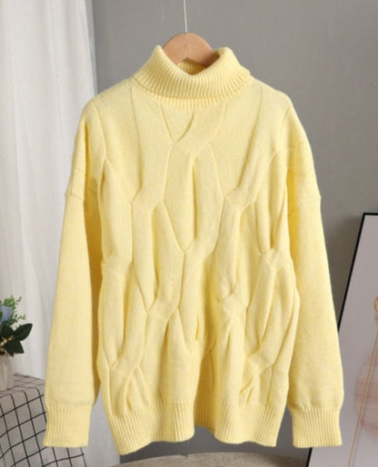 High-Neck 3D Cable-Knit Oversized Sweater