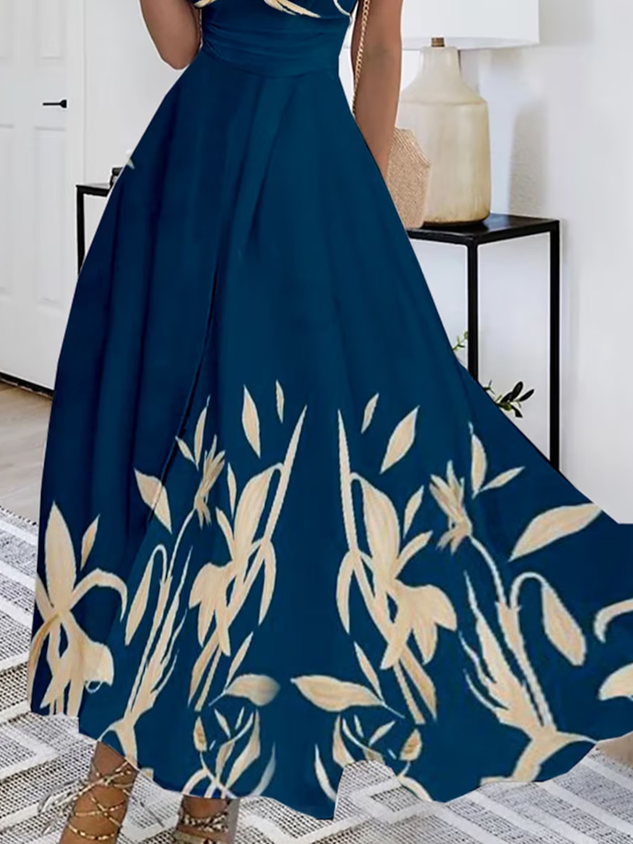 Summer Casual Leaf V Neck Dress