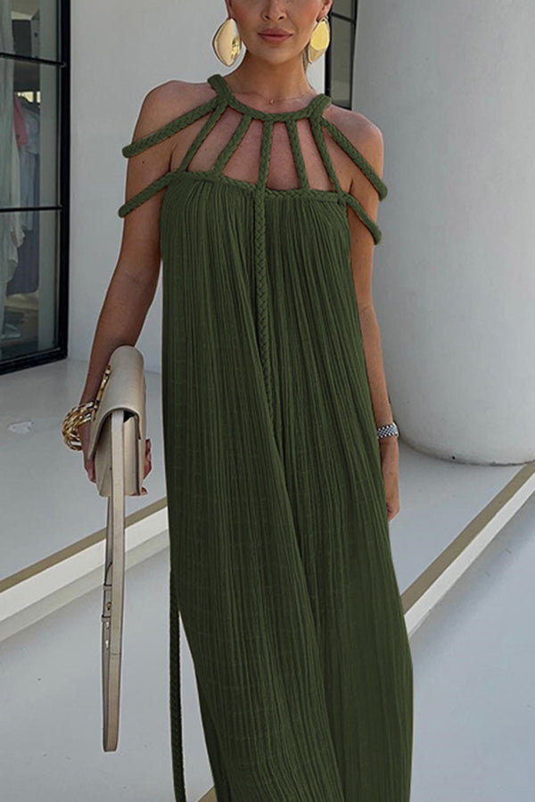 BRAIDED LINEN COVER-UP MAXI DRESS