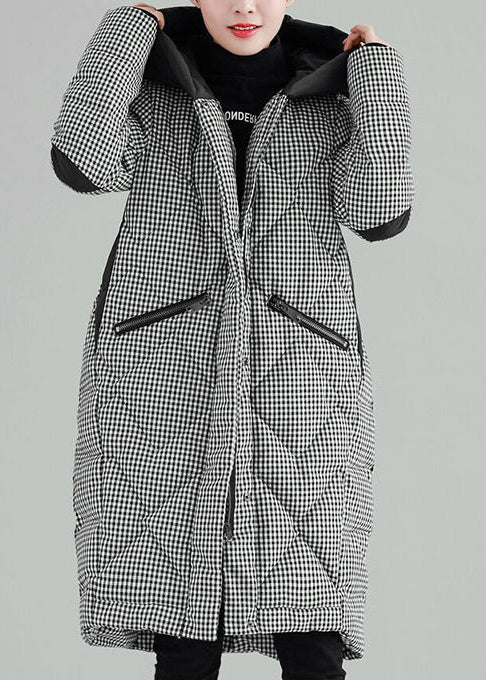 Luxus-Übergrößen-Kleidung, Oberbekleidung, schwarz, kariert, mit Kapuze, Taschen, Reißverschluss, Parkas