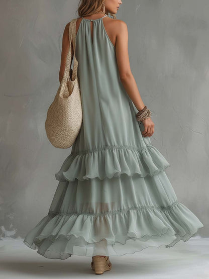 Lightweight Bohemian-style Tiered Ruffle Sleeveless Maxi Dress