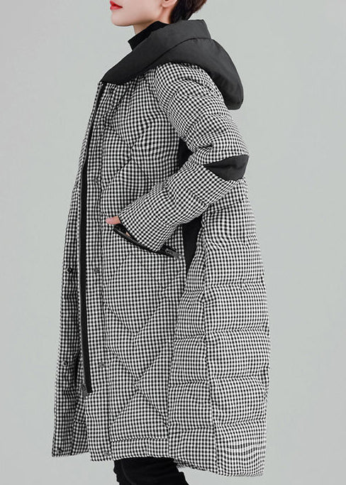 Luxus-Übergrößen-Kleidung, Oberbekleidung, schwarz, kariert, mit Kapuze, Taschen, Reißverschluss, Parkas