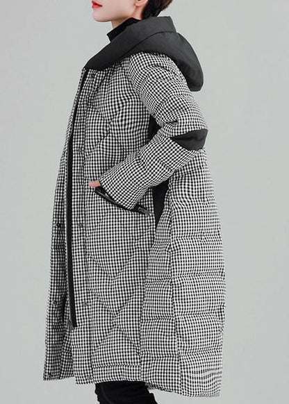 Luxus-Übergrößen-Kleidung, Oberbekleidung, schwarz, kariert, mit Kapuze, Taschen, Reißverschluss, Parkas