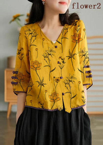 Camisa informal bordada con cárdigan de ramio y flores amarillas para mujer