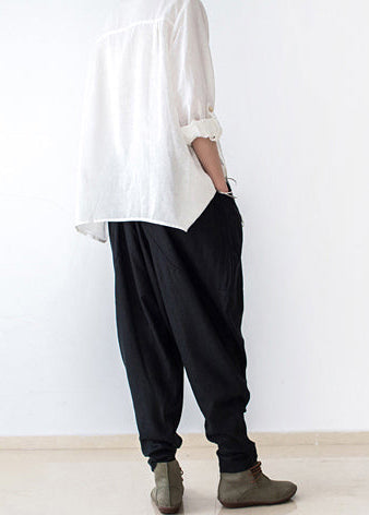 schwarze stylische Leinenhose lässige Baumwollhose lockere Unterteile originelles Design