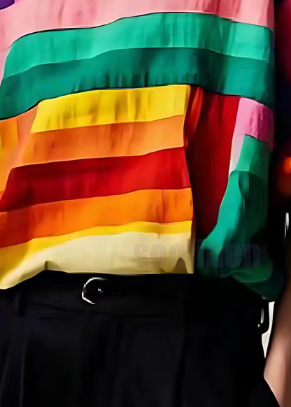 Tailliertes mehrfarbig gestreiftes Patchwork-Baumwoll-Tanktop für den Sommer