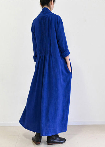 königsblaue Leinen-Trenchcoats, lange Maxi-Mäntel aus Baumwolle, lässige Herbst-Outfits 2024