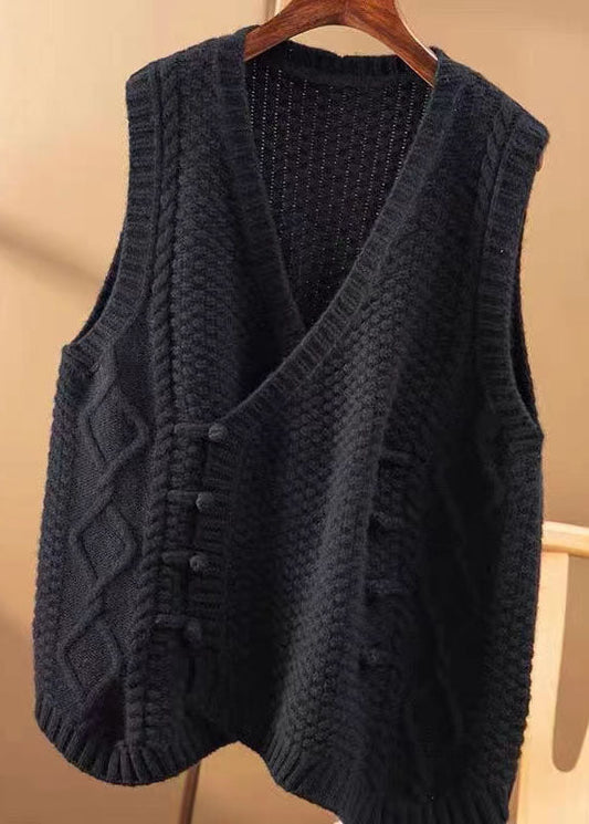 Bio-Aprikose, asymmetrische Strick-Tanktops mit Knöpfen, ärmellos