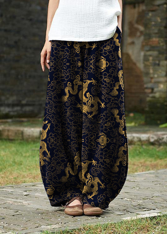 2024 Baumwolle und Leinen Damen im chinesischen Stil Ramie wilde Hosen Yoga rosa-Blumen-Hosen
