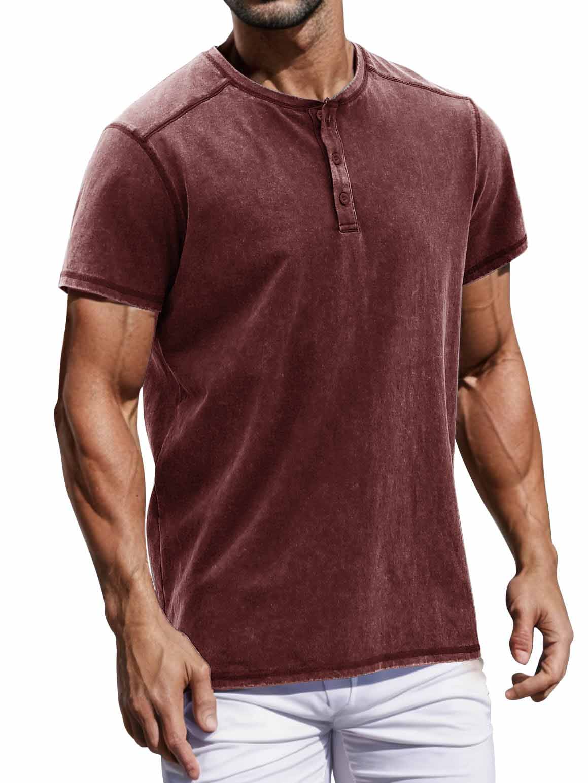 Men's Casual Basic Distressed Button Henley Shirt