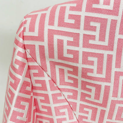 Double-breasted gold-buttoned fashion blazer with multiple herringbone patterns
