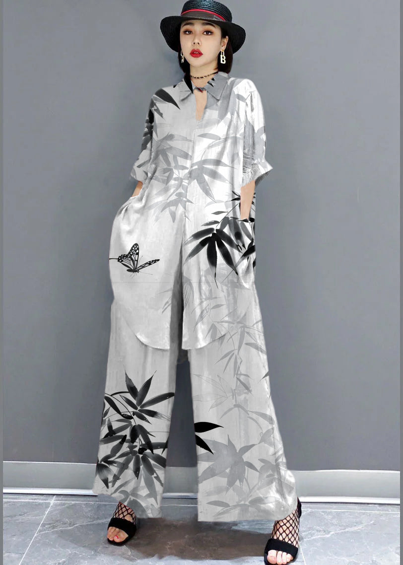 Boho Rotes Peter Pan Kragen Hemd weite Beinhose Satin Zweiteiler Set Frühling