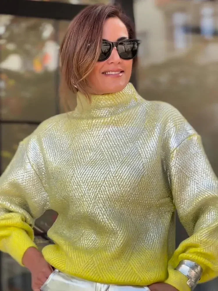 Silver Glow Knit Winter Sweater