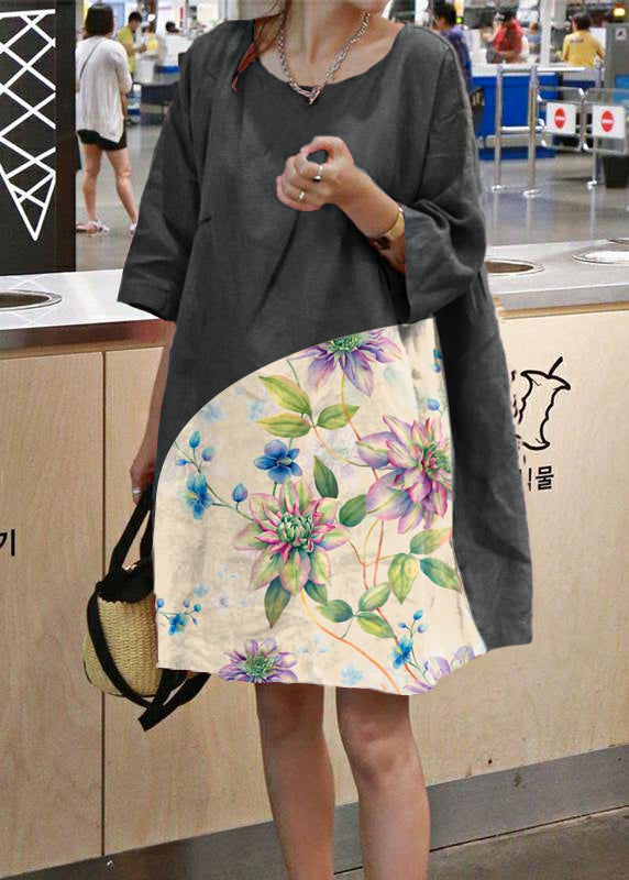 Stil rosa Baumwolle Leinen Outfit O Hals Cinched A Linie Sommerkleider