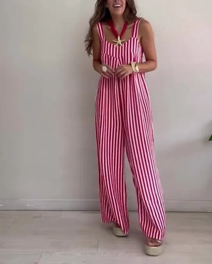 Women's Loose Casual Striped Jumpsuit