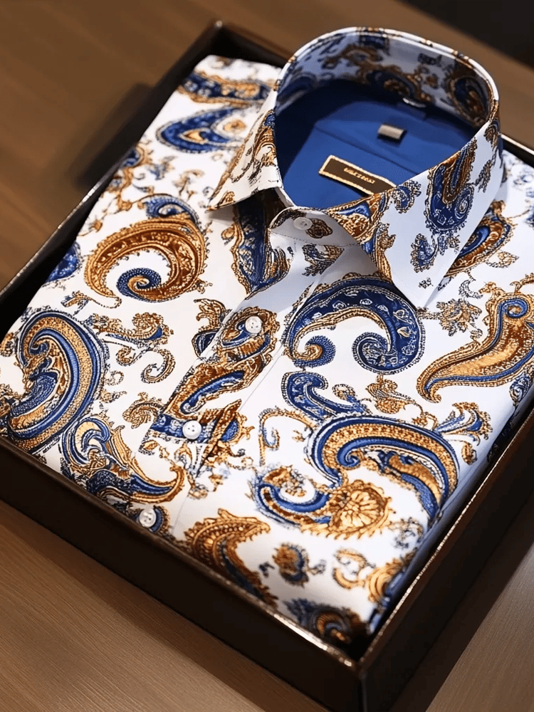 Men's Luxury Romantic Contrast Color Print Long Sleeve Shirt