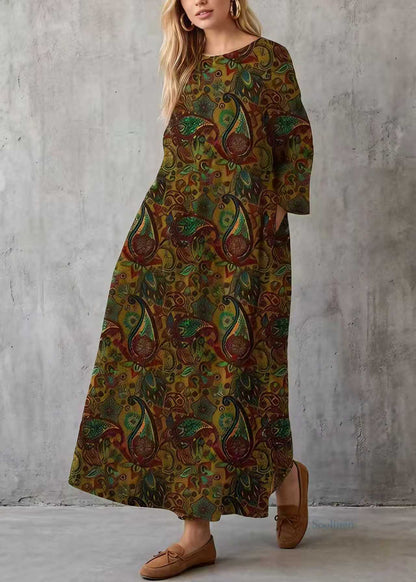 Plus Size O Neck Print Cotton Long Dresses Summer