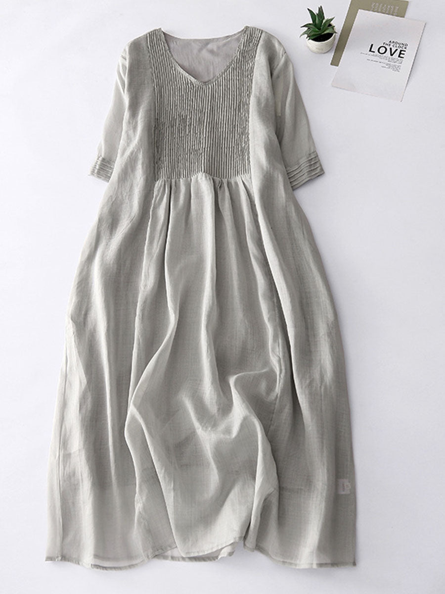 Accordion Pleated Linen Midi Dress
