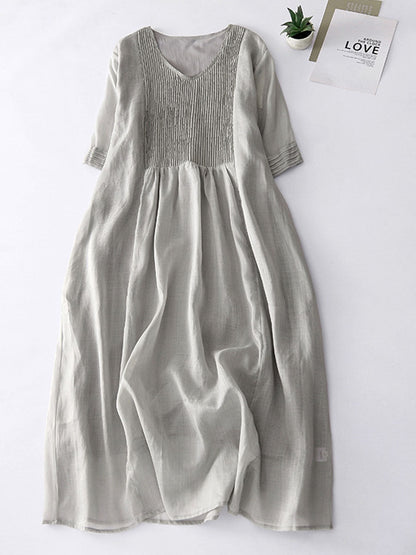Accordion Pleated Linen Midi Dress