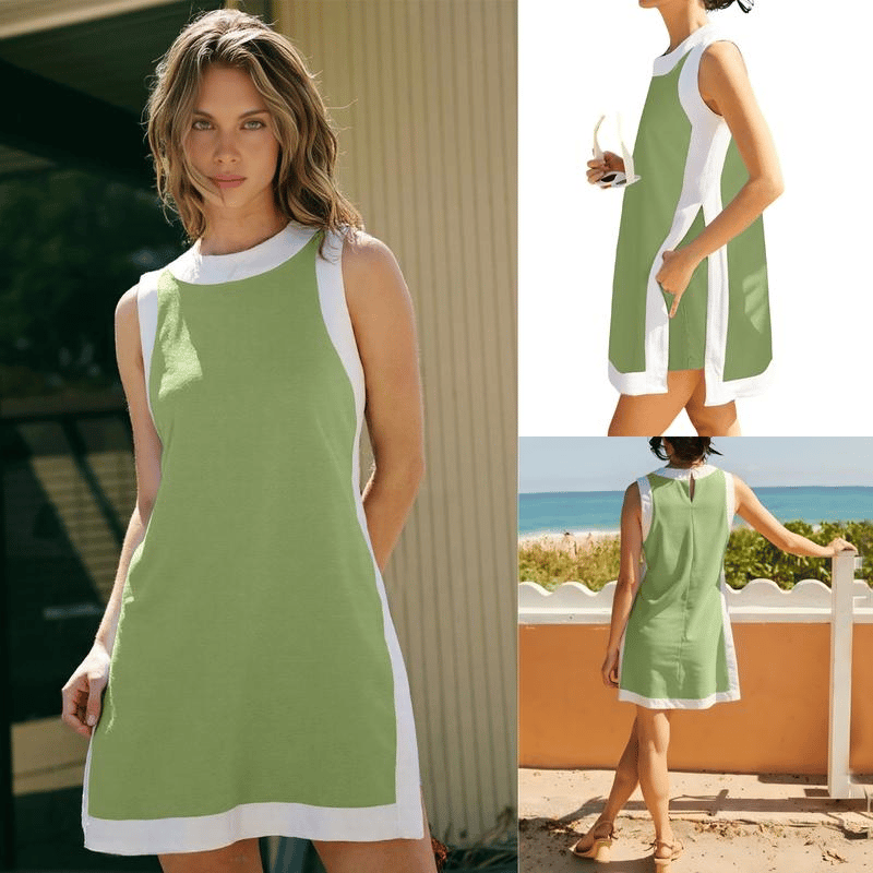 Women's Casual Color Block Sleeveless Tops Matching Shorts with Pockets