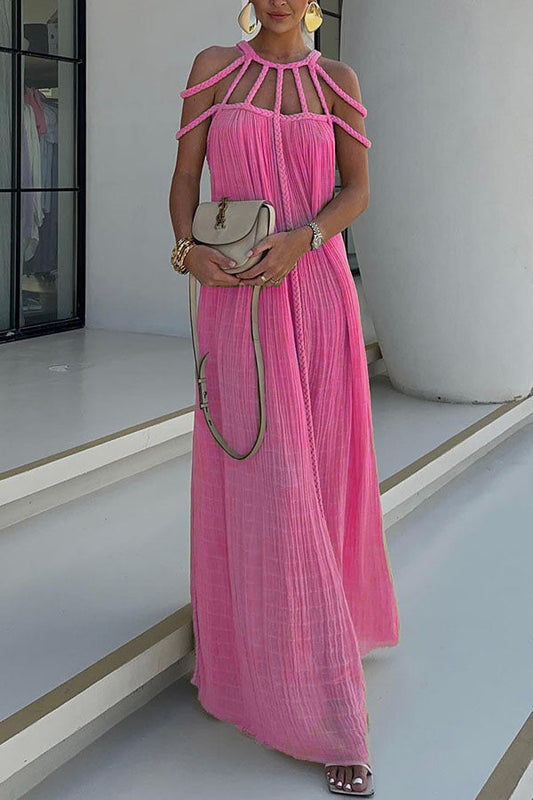 BRAIDED LINEN COVER-UP MAXI DRESS