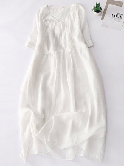 Accordion Pleated Linen Midi Dress