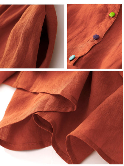 Shirt Collar Cotton Linen Pocket Dress
