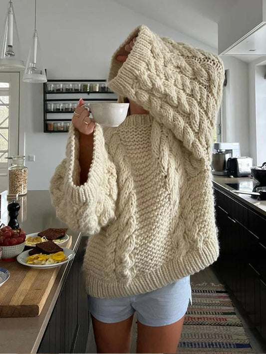 Bell-sleeve loose knit sweater
