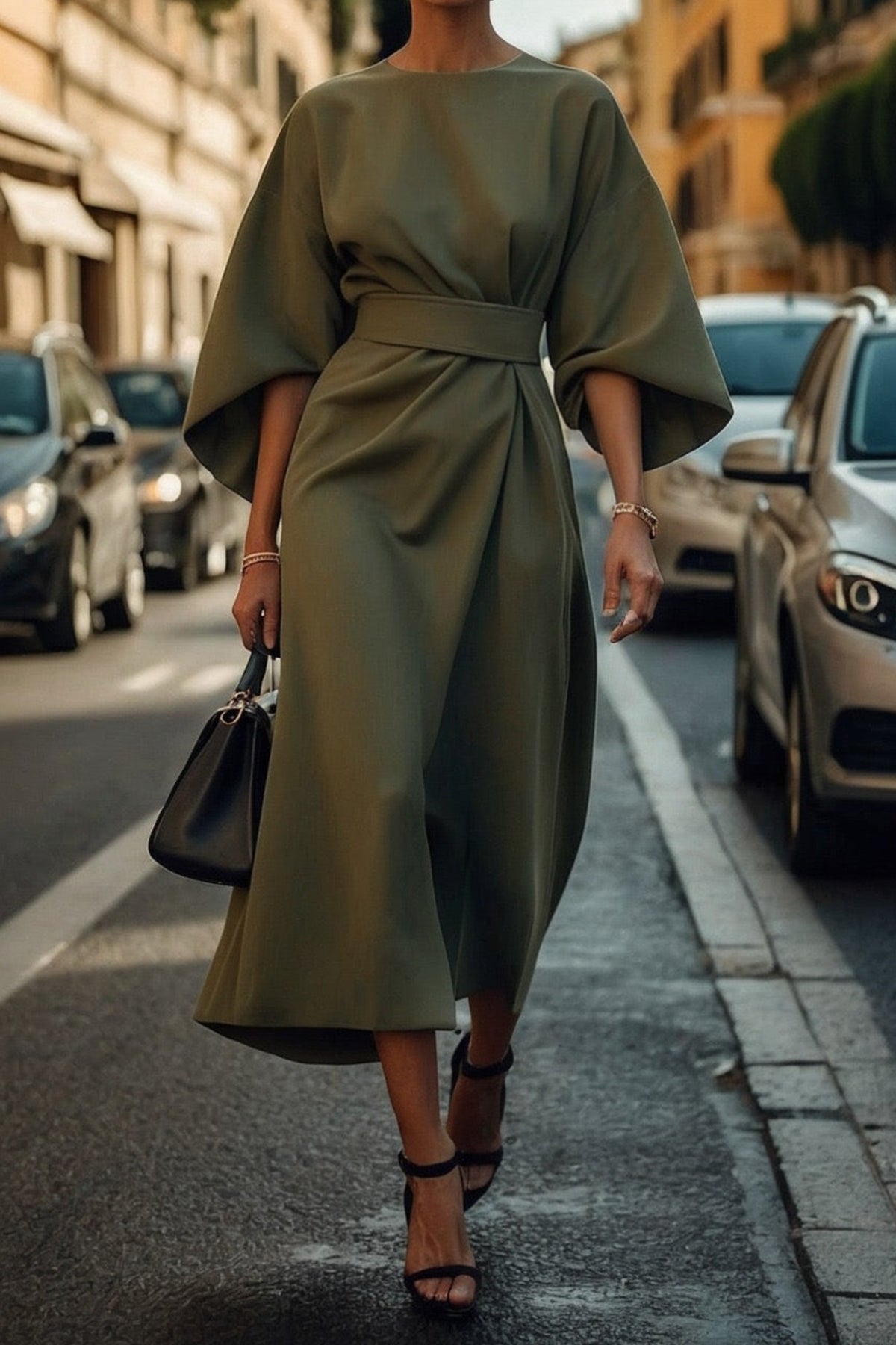 Women's Elegant Solid Color Waist Dress