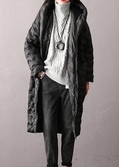 Warm Plus Size Winter Coats Black Hooded Zippered Parkas For Women - SooLinen