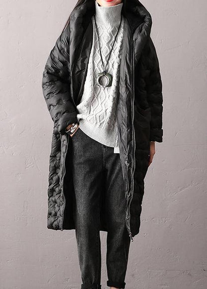 Warm Plus Size Winter Coats Black Hooded Zippered Parkas For Women - SooLinen