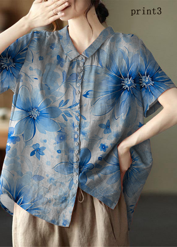 Plus Size Print2 Peter Pan Kragen Taschen Patchwork Ramie Cardigan