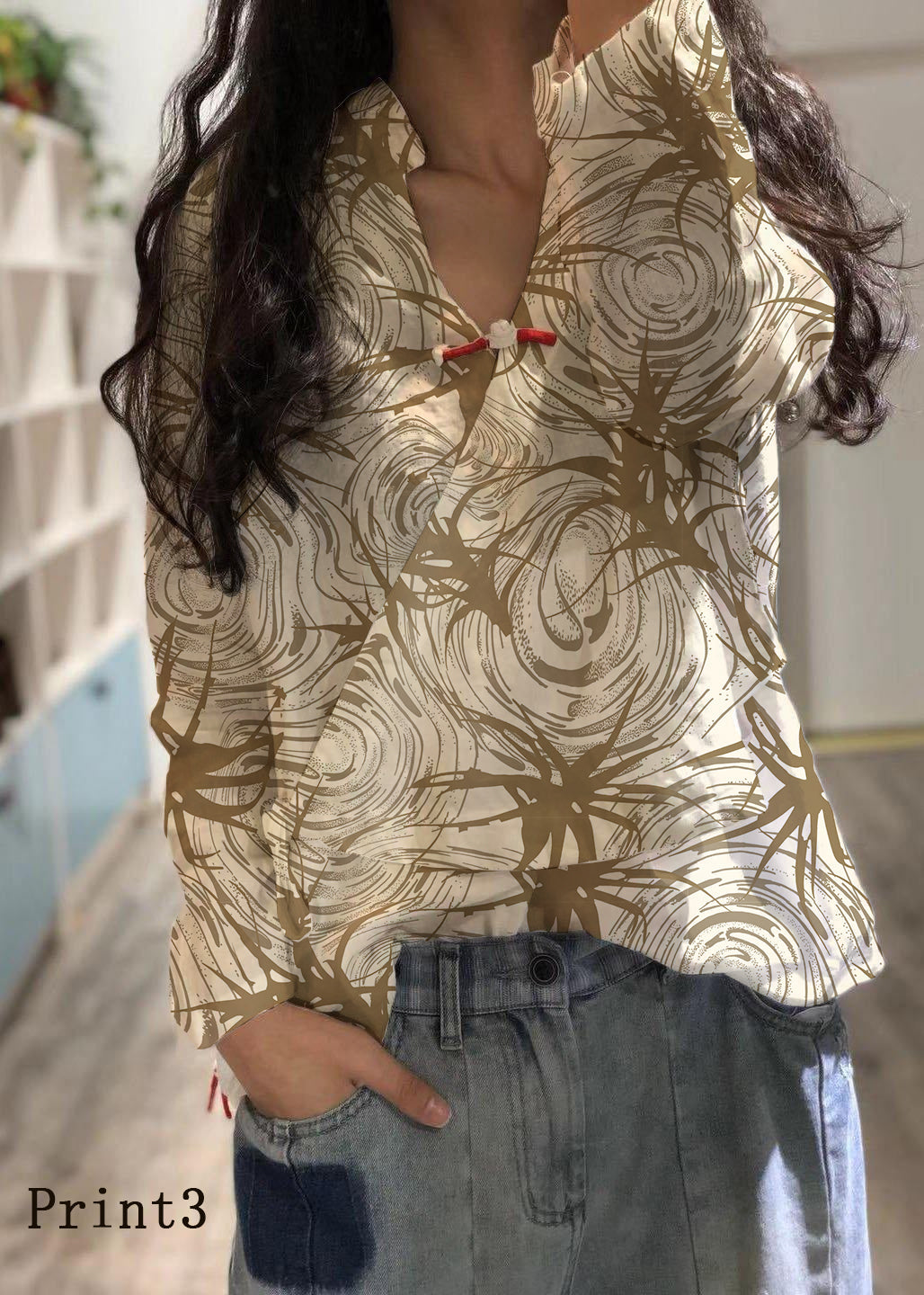 Böhmische weiße Leinenbluse mit V-Ausschnitt, Herbstoberteil