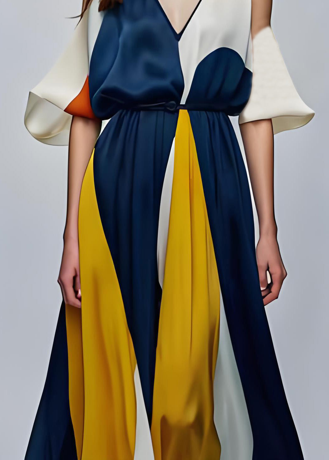Stil Colorblock V-Ausschnitt Cold Shoulder Seide Maxikleider Sommer