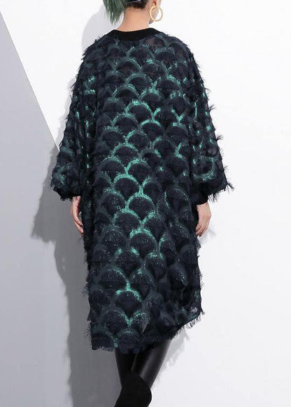 2018 grünes Midi-Kleid aus Seidenpolyester Locker sitzendes Hemdkleid Neue Kleider mit langen Ärmeln und Quaste