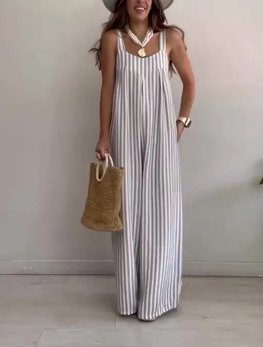 Women's Loose Casual Striped Jumpsuit